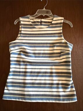 J. McLaughlin Striped Sleeveless Shell Top in Blue, White and Gold